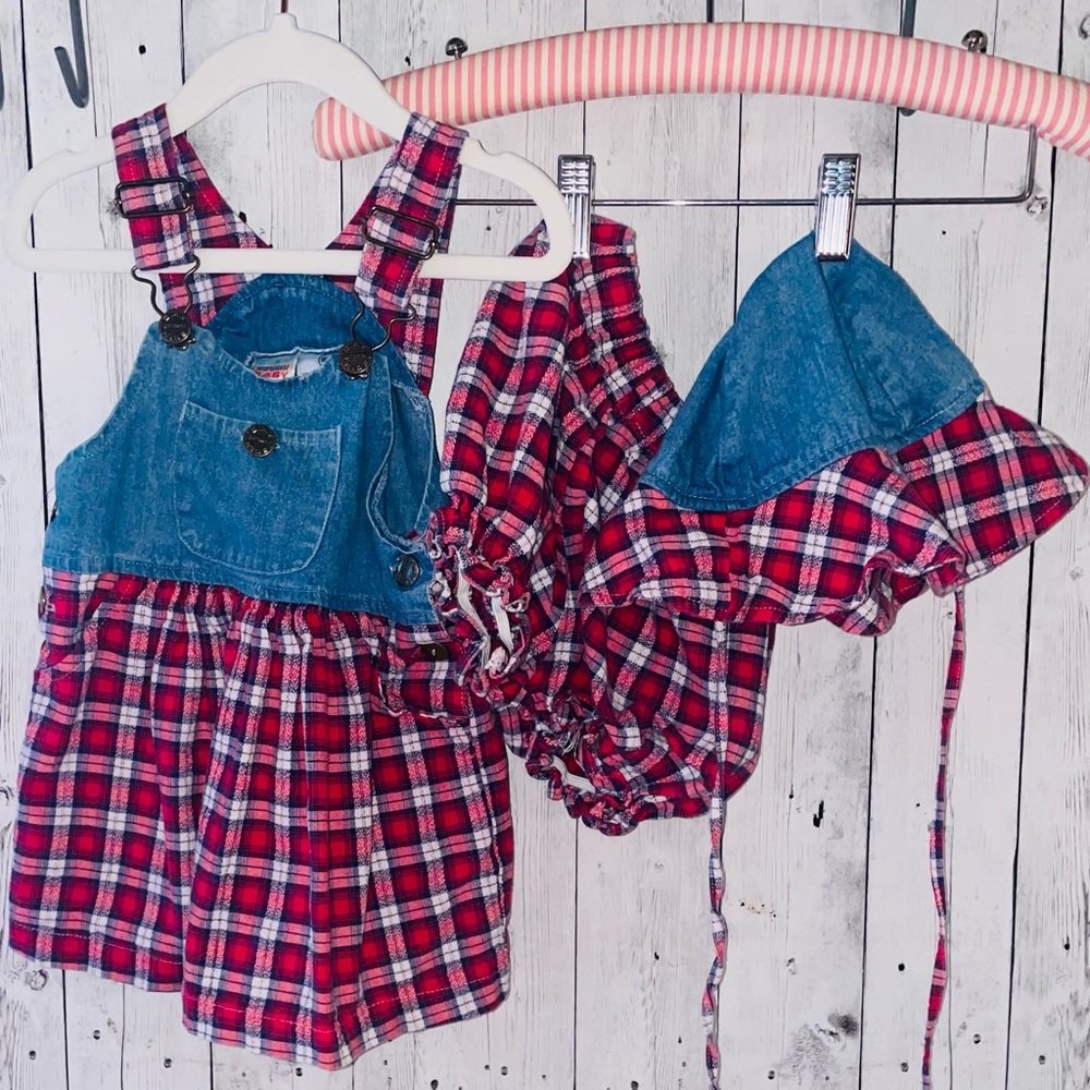 RARE VINTAGE! 3 piece DAY Sportswear plaid baby outfit!